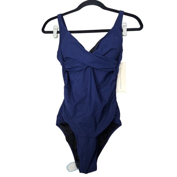 NEW Profile Gottex 10 Navy Blue One Piece Swimsuit Beach Pool Classic Coastal - Picture 1 of 4